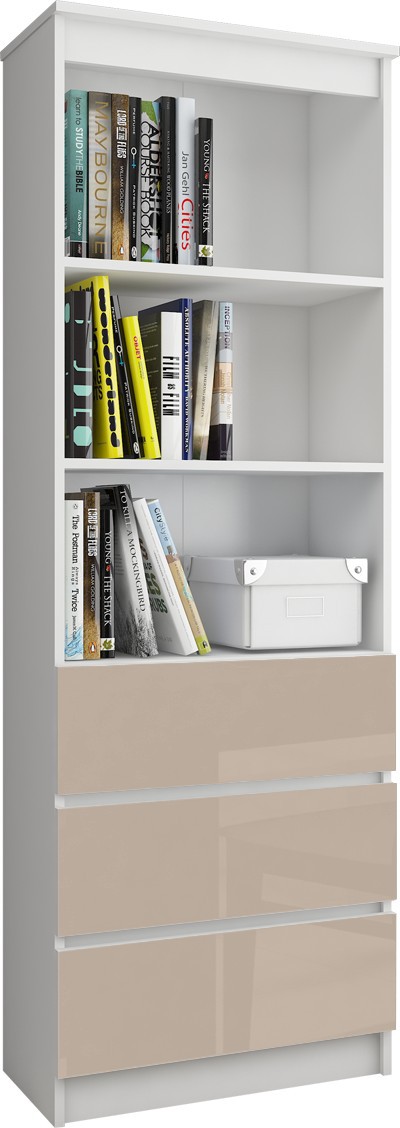 Regál R60 3SZ2P bílá/cappuccino lesk