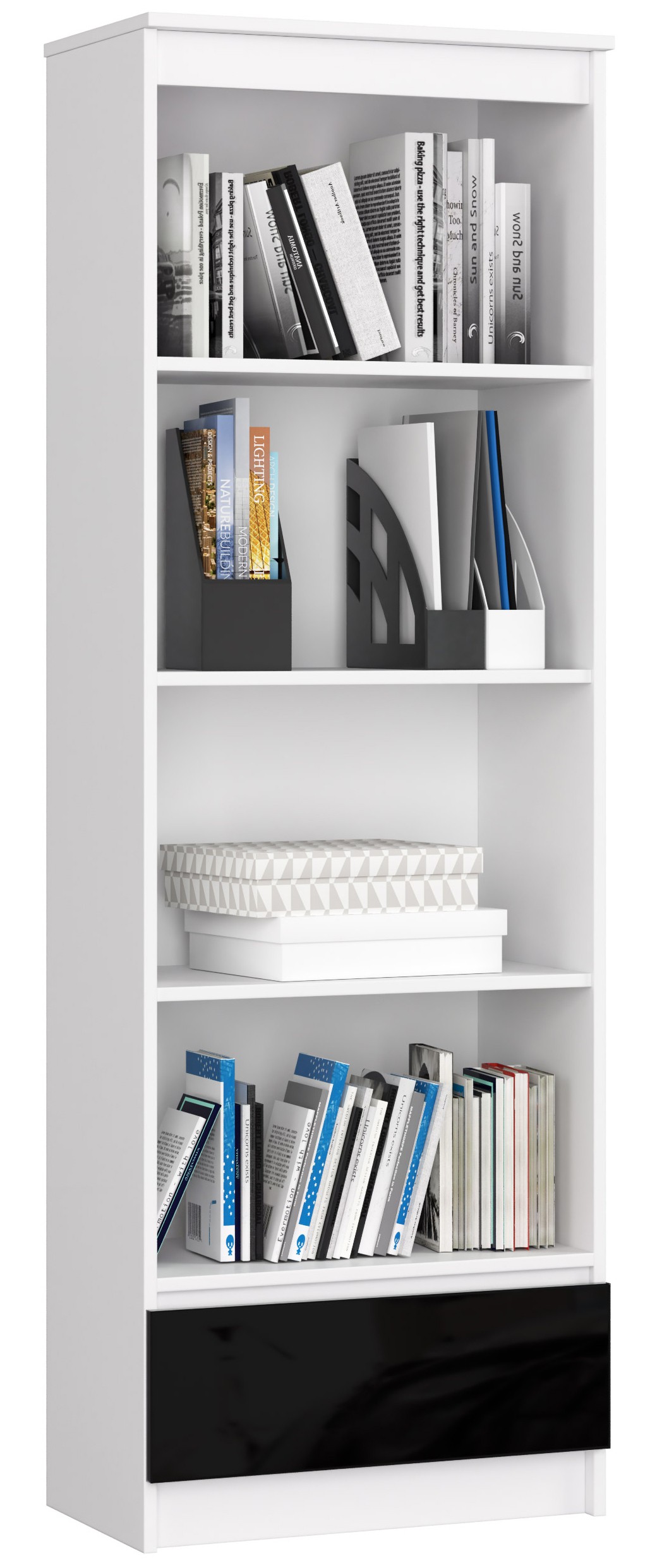 Regál R60 1SZ4P bílá/černý lesk