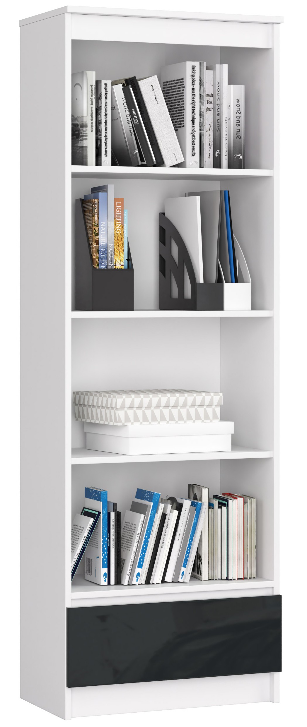 Regál R60 1SZ4P bílá/grafitový lesk