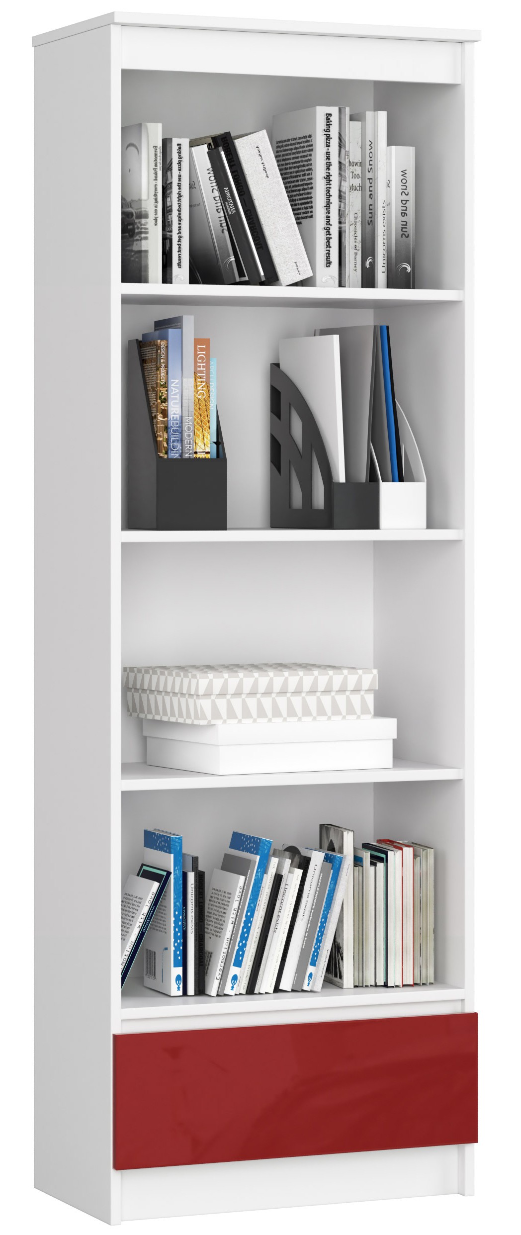 Regál R60 1SZ4P bílá/červený lesk