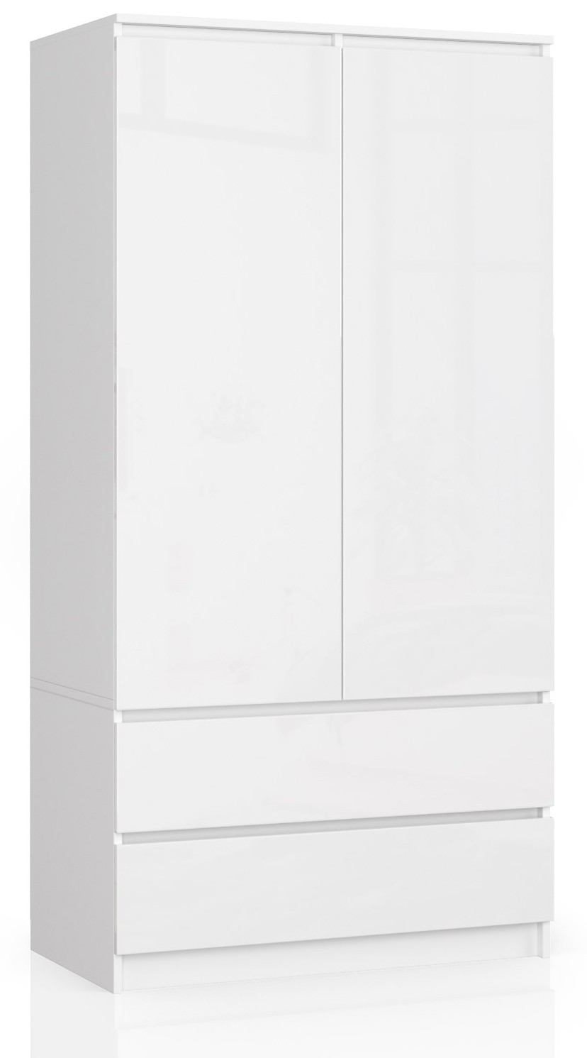 Šatní skříň S90 2D2SZ bílá/bílý lesk