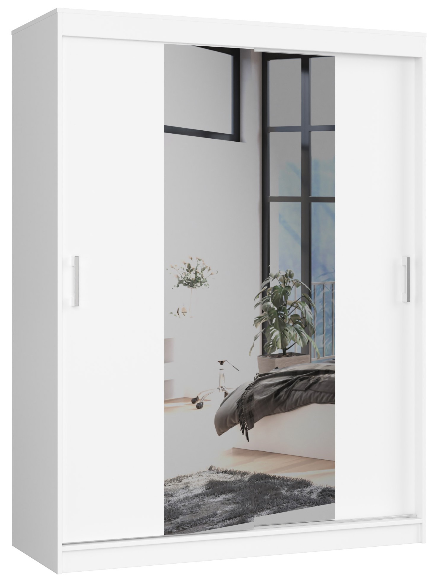 Šatní skříň posuvná se zrcadlem 150 cm bílá