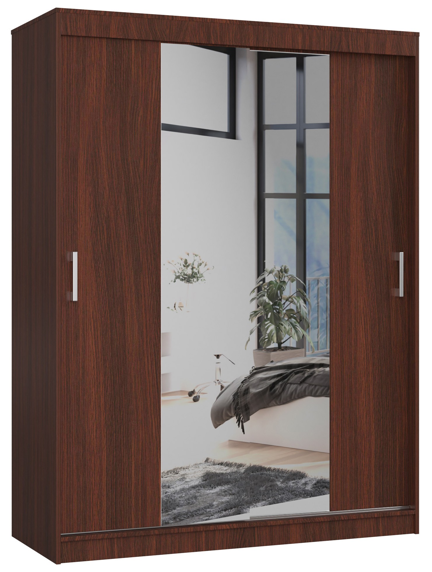 Šatní skříň posuvná se zrcadlem 150 cm wenge