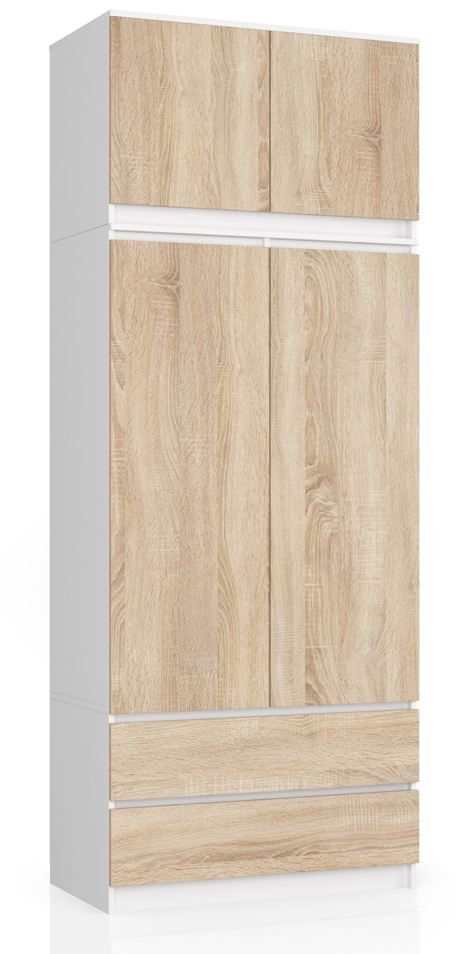 Šatní skříň s nástavbou S90 2D2SZ bílá/dub sonoma