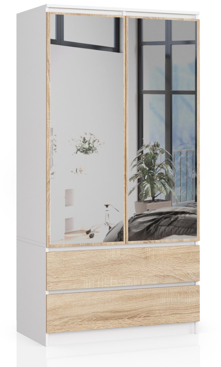 Šatní skříň S90 2D2SZ se zrcadlem bílá/dub sonoma