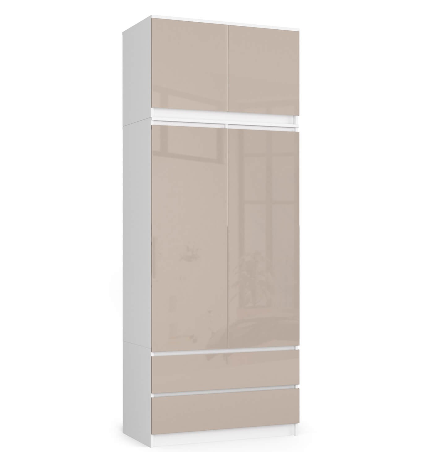 Šatní skříň s nástavbou S90 2D2SZ bílá/cappuccino lesk