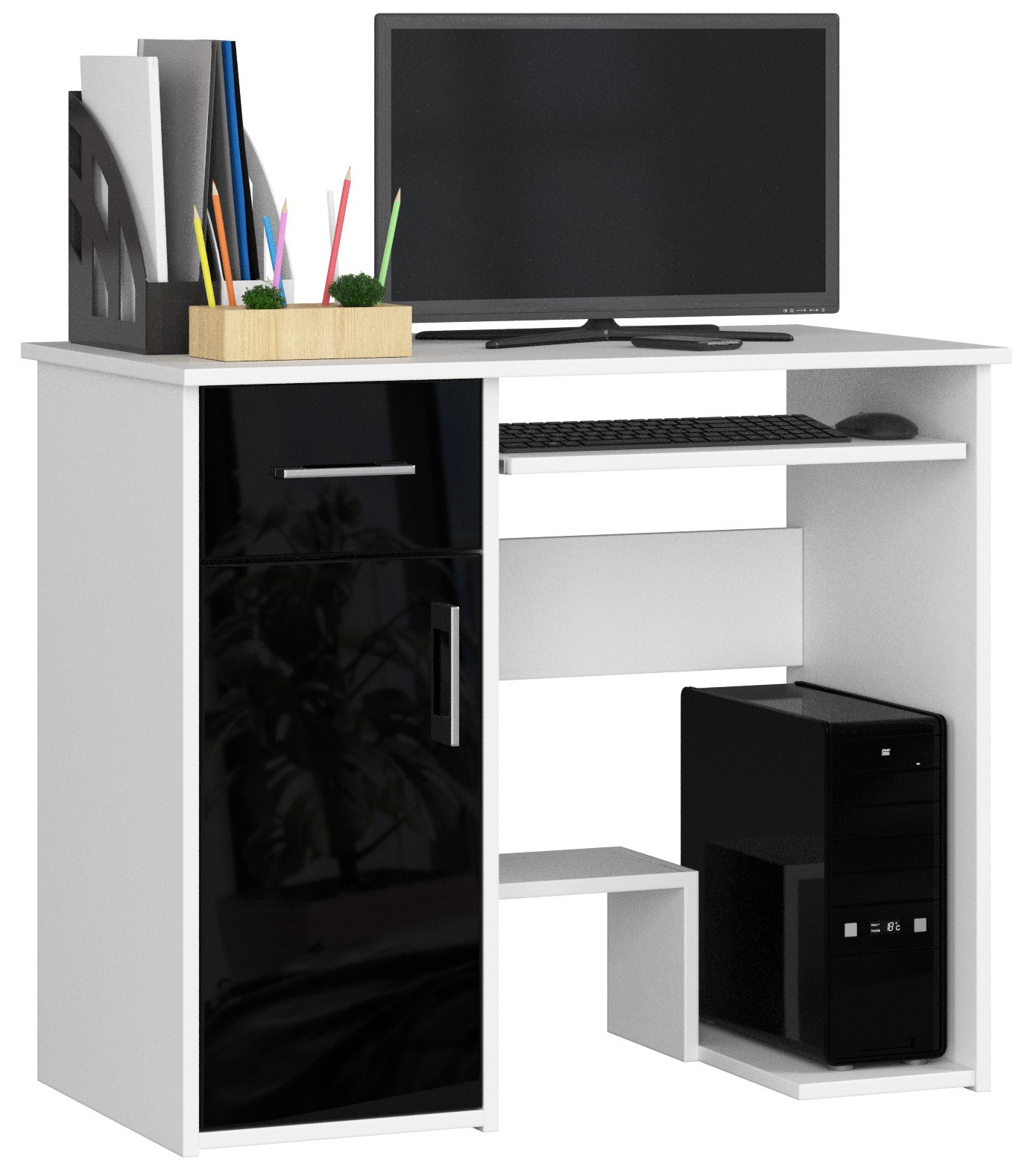 Počítačový stůl Jay - bílá/černý lesk