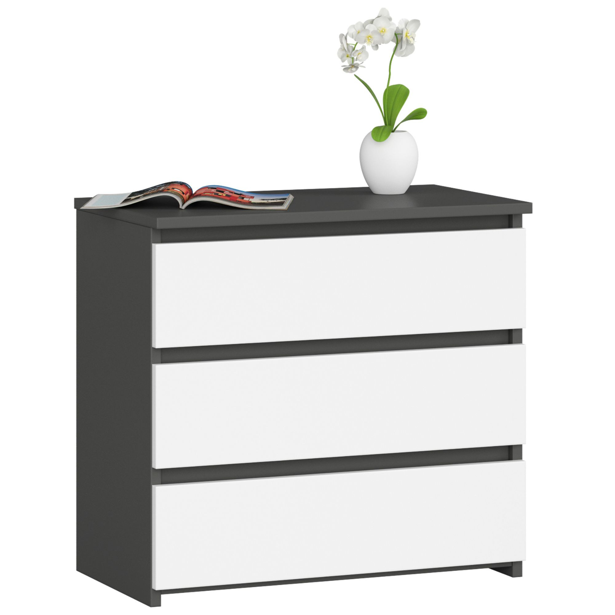 Komoda CL3 3SZ CLP grafitová šedá/bílá