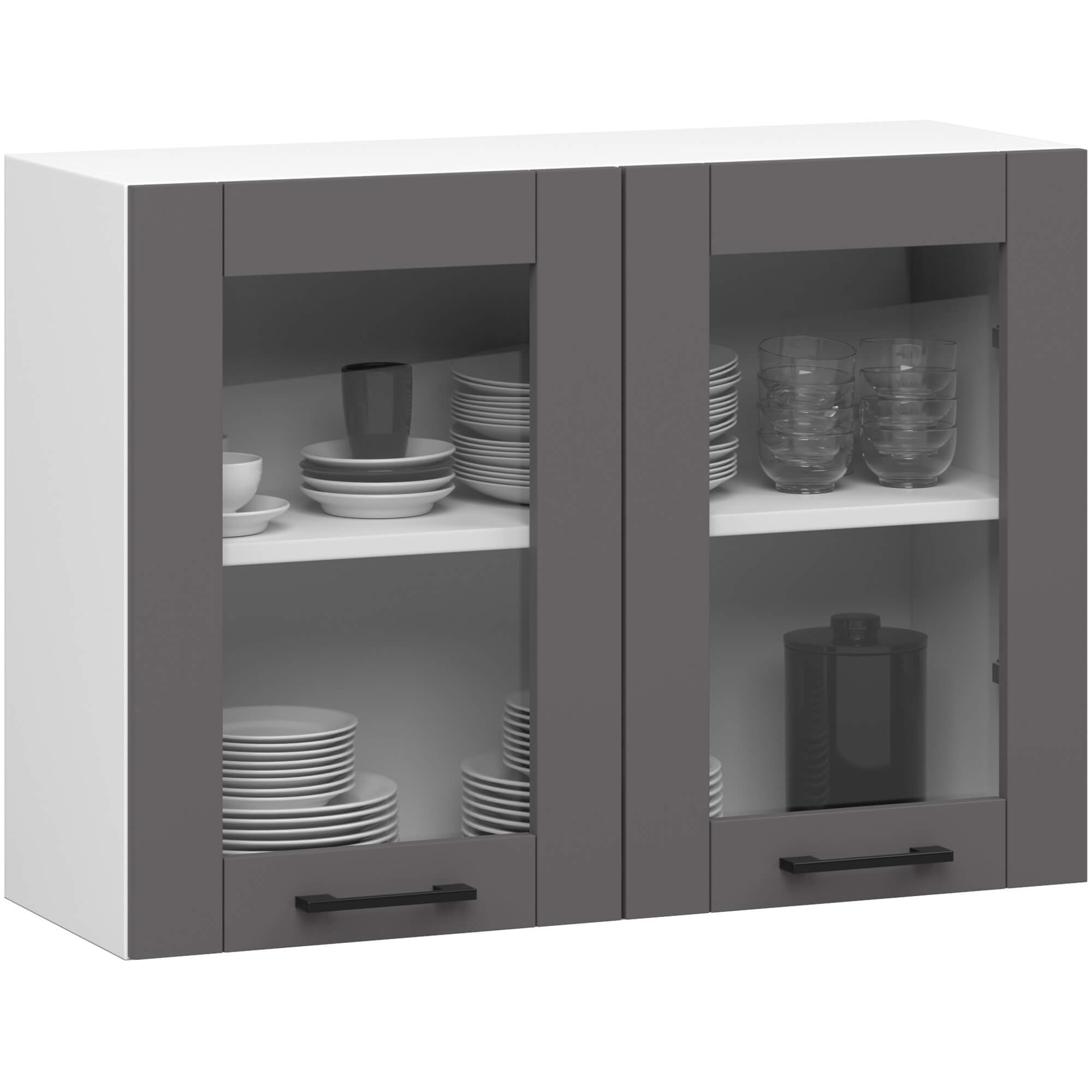 Skříňka OLIWIA Vitrína W80 H580 Bílá / Šedá