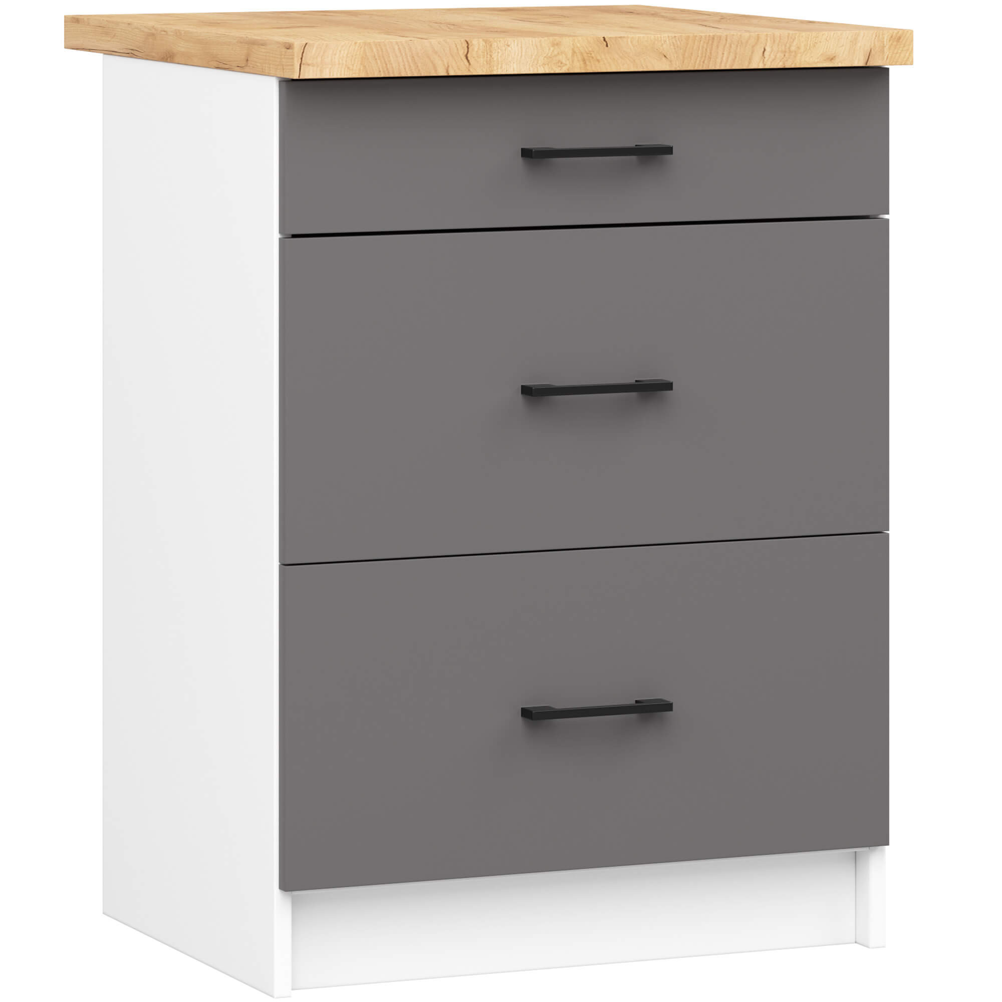 Skříňka OLIWIA S60 3SZ + Deska Bílá / Grafit Šedá