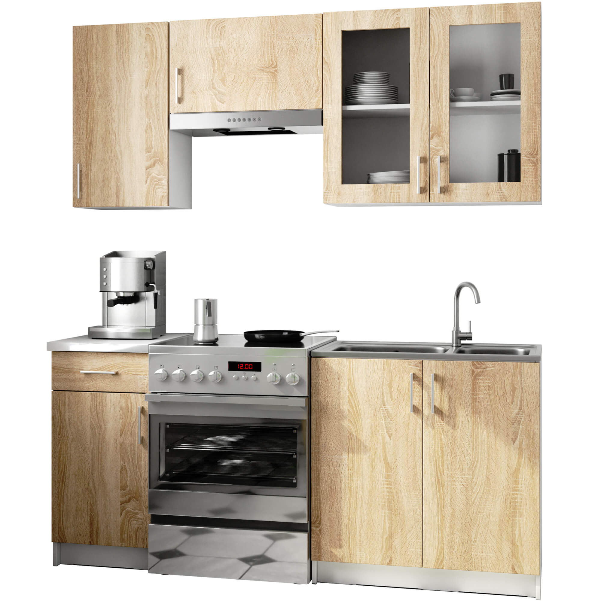 Kuchyňská linka LIMA s vitrínou 1.8M H720 Bílá / Dub Sonoma