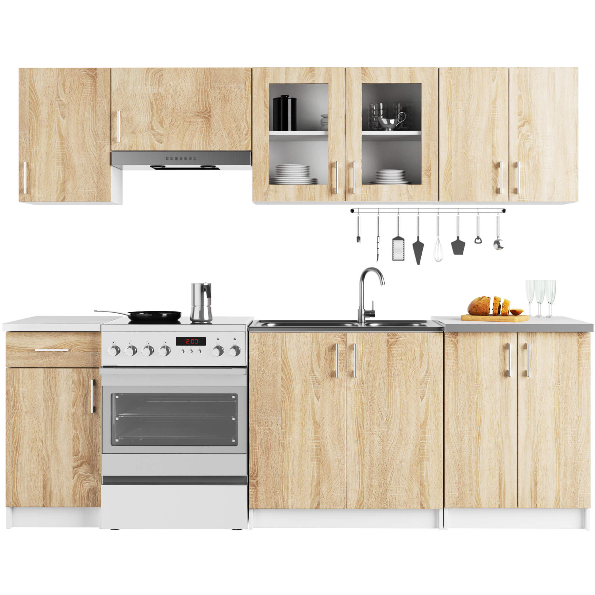 Kuchyňská linka s vitrínou LIMA 2.4M Bílá / Dub Sonoma