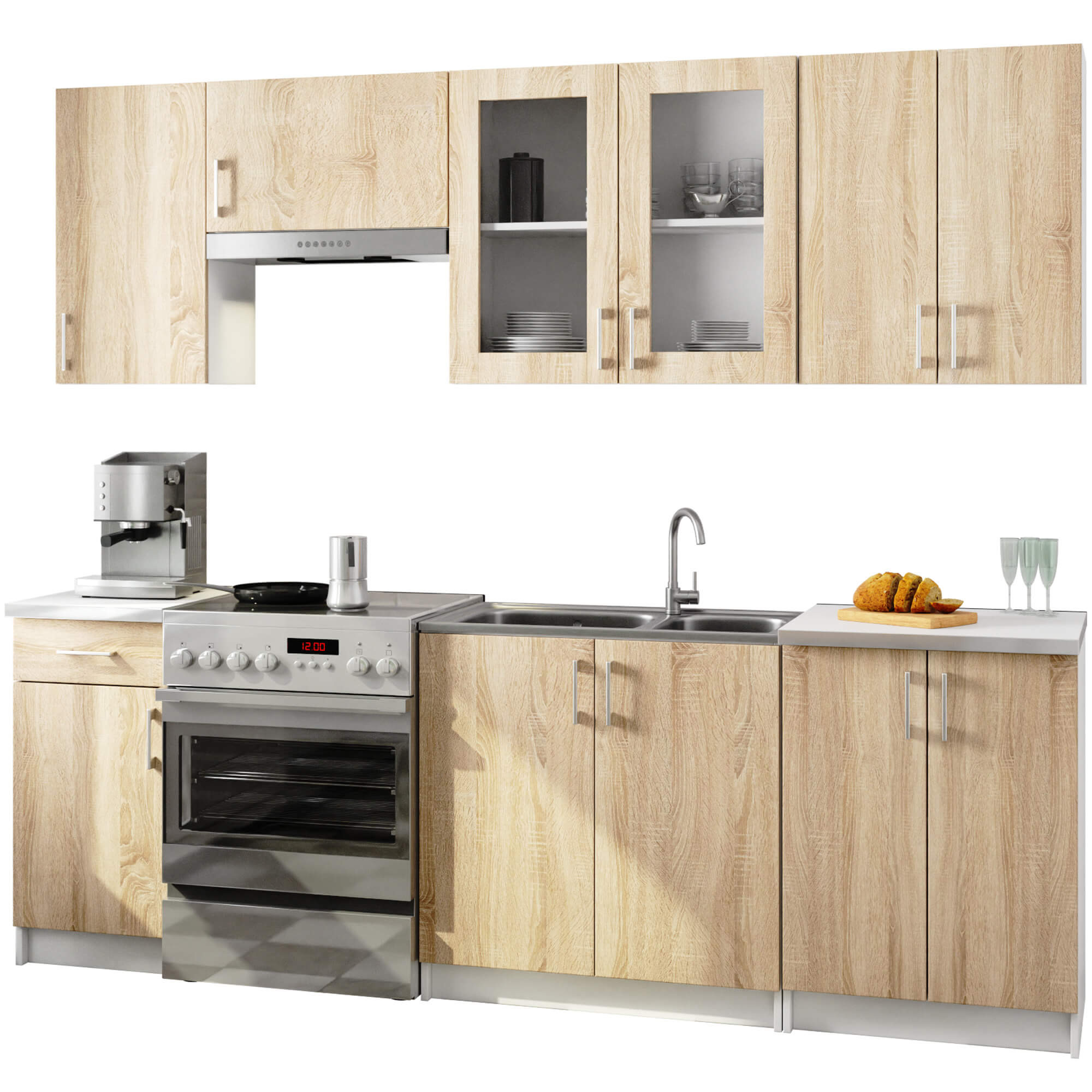 Kuchyňská linka s vitrínou LIMA 2.4M H720 Bílá / Dub Sonoma