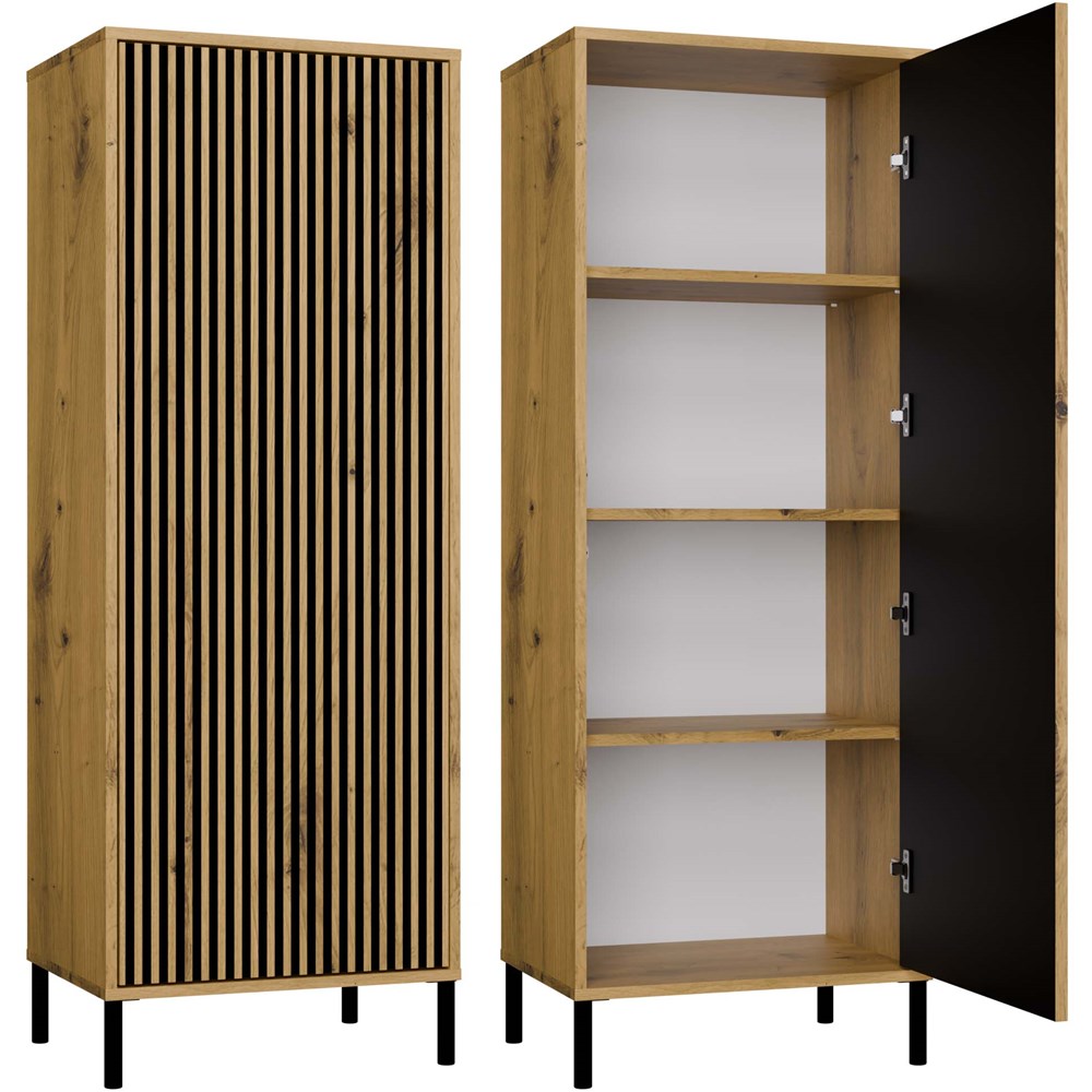 Vitrína KAMARO 1DD SLIM DĄB ARTISAN Hnědý lamelový přední rýhovaný