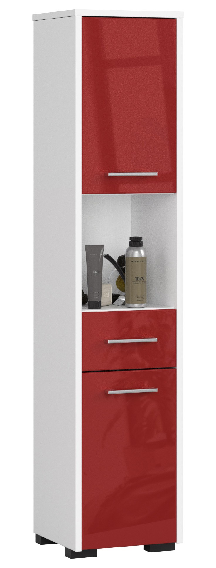 Koupelnová skříňka Fin 30 2D1SZ1W bílá/červený lesk