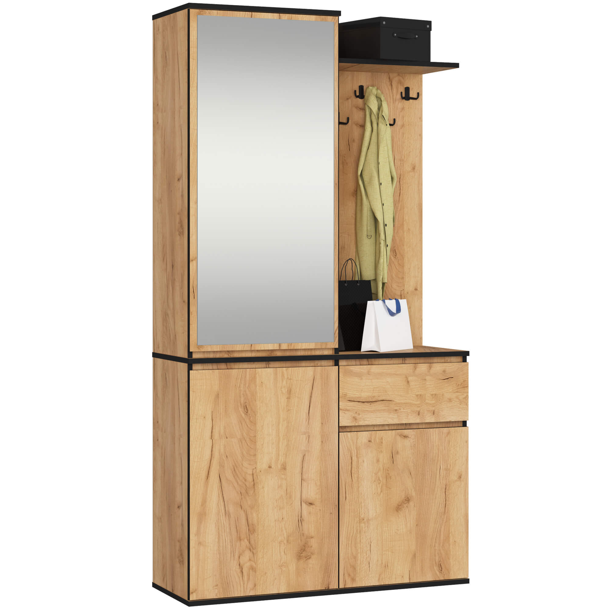 Předsíňová stěna Entro s botníkem a zrcadlem dub craft