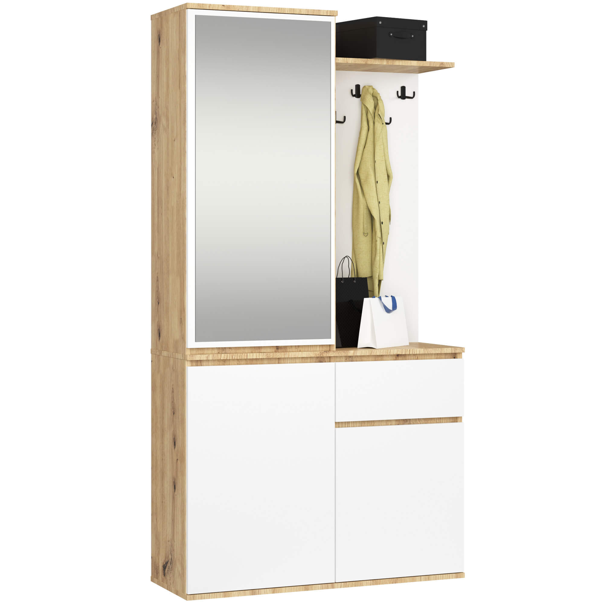 Předsíňová stěna Entro s botníkem a zrcadlem dub artisan/bílá