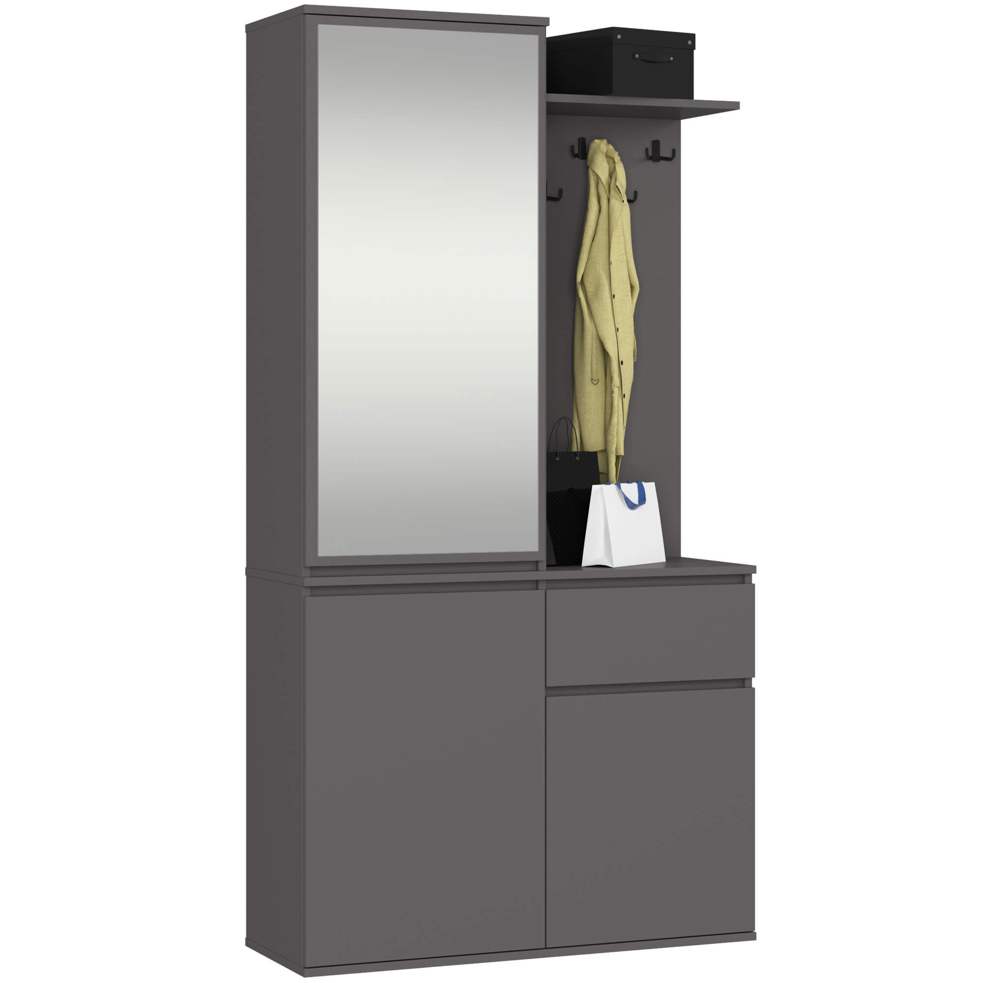 Předsíňová stěna Entro s botníkem a zrcadlem grafitová šedá