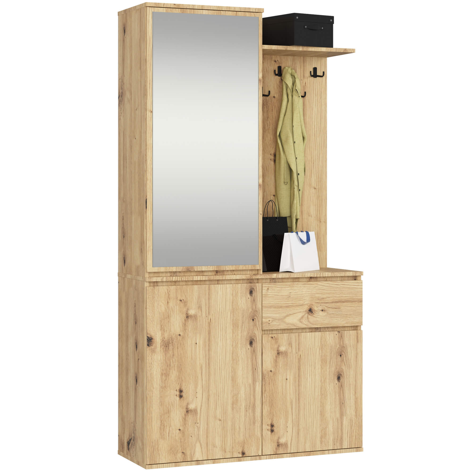 Předsíňová stěna Entro s botníkem a zrcadlem dub artisan