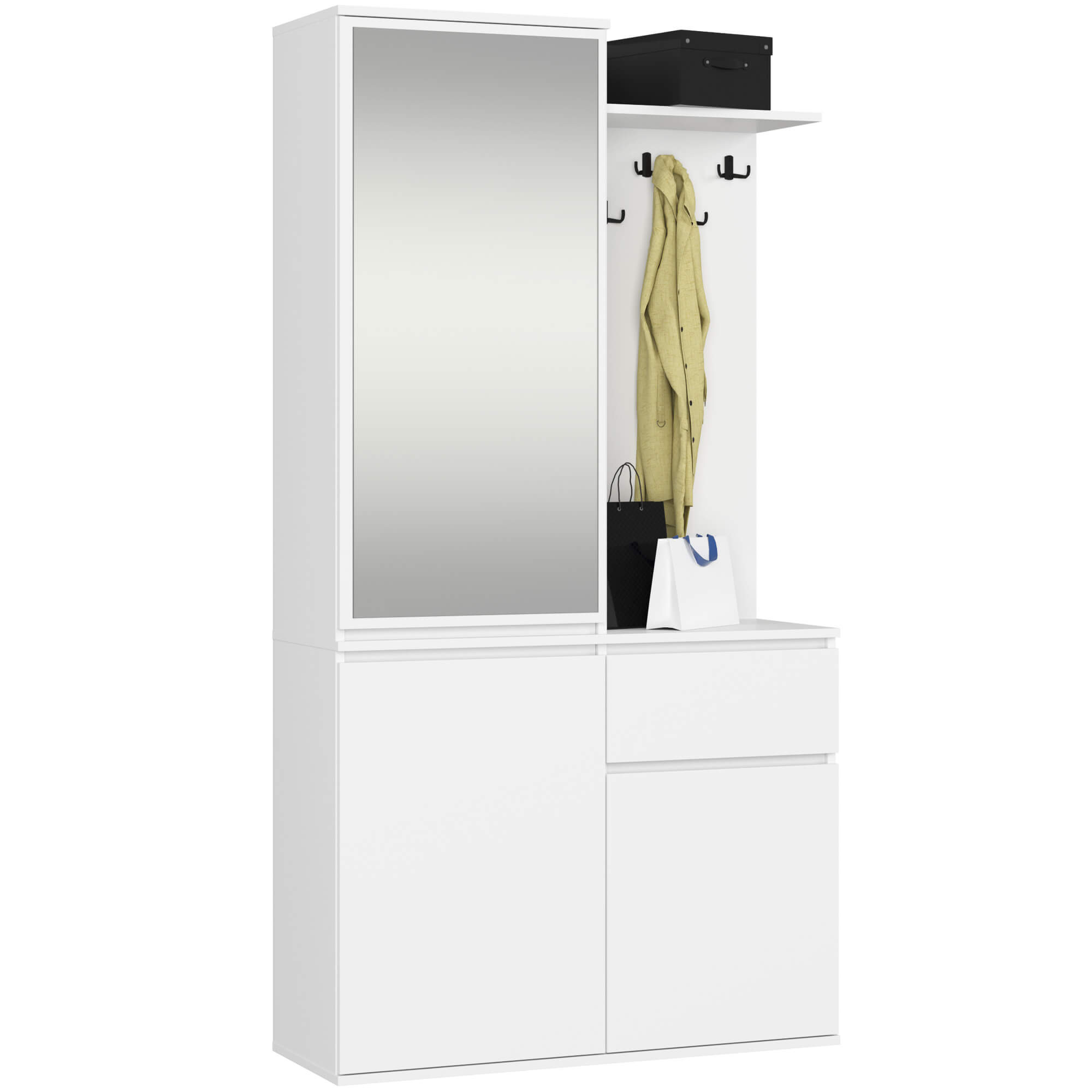 Předsíňová stěna Entro s botníkem a zrcadlem bíla