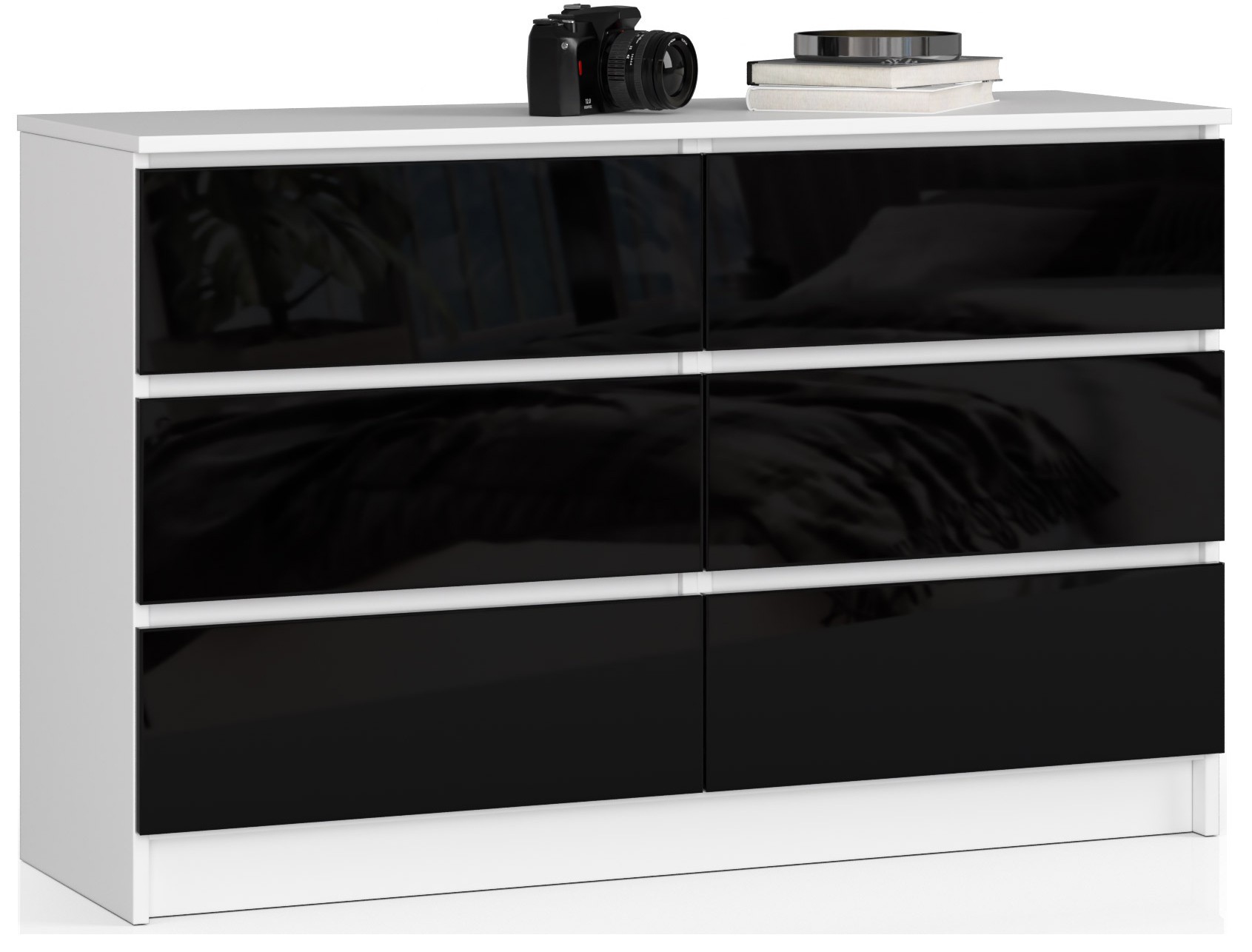 Komoda K120 6SZ bílá/černý lesk