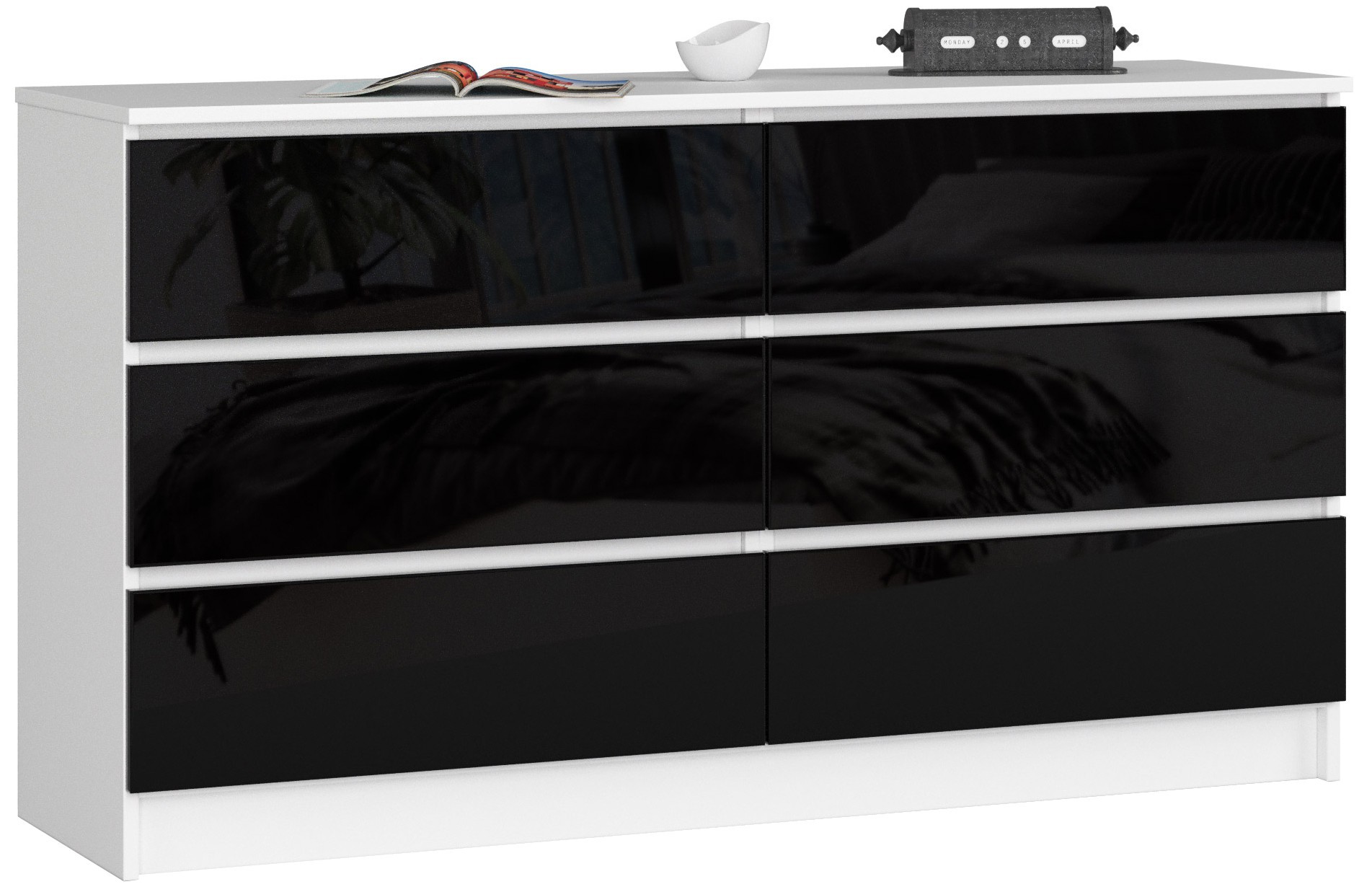 Komoda K140 6SZ bílá/černý lesk