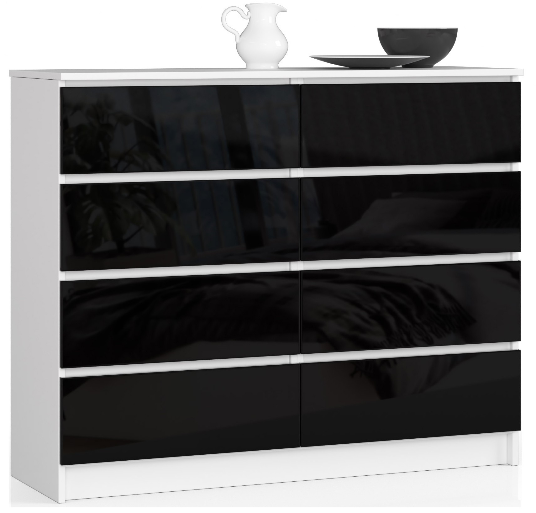 Komoda K120 8SZ bílá/černý lesk