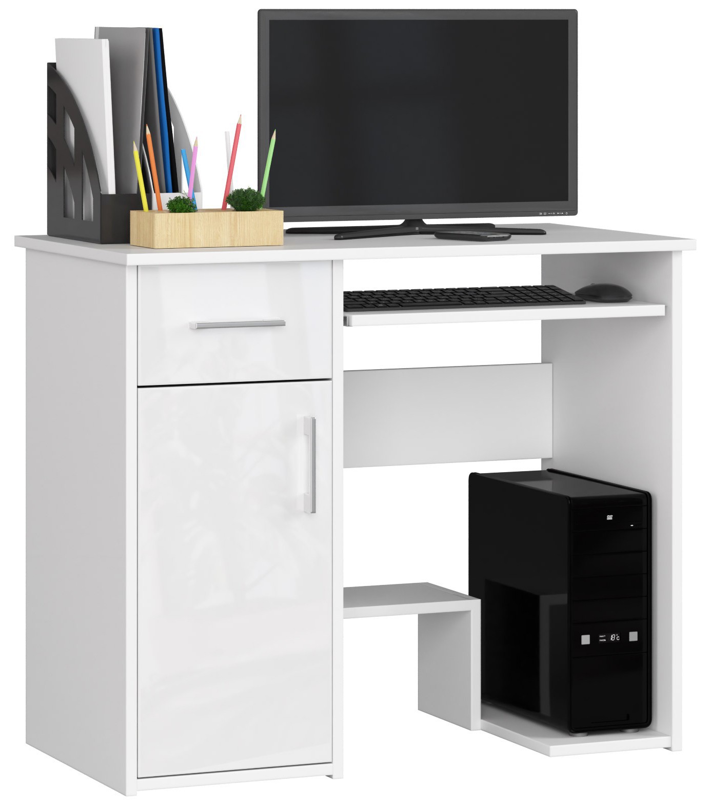 Počítačový stůl Jay bílá/bílý lesk