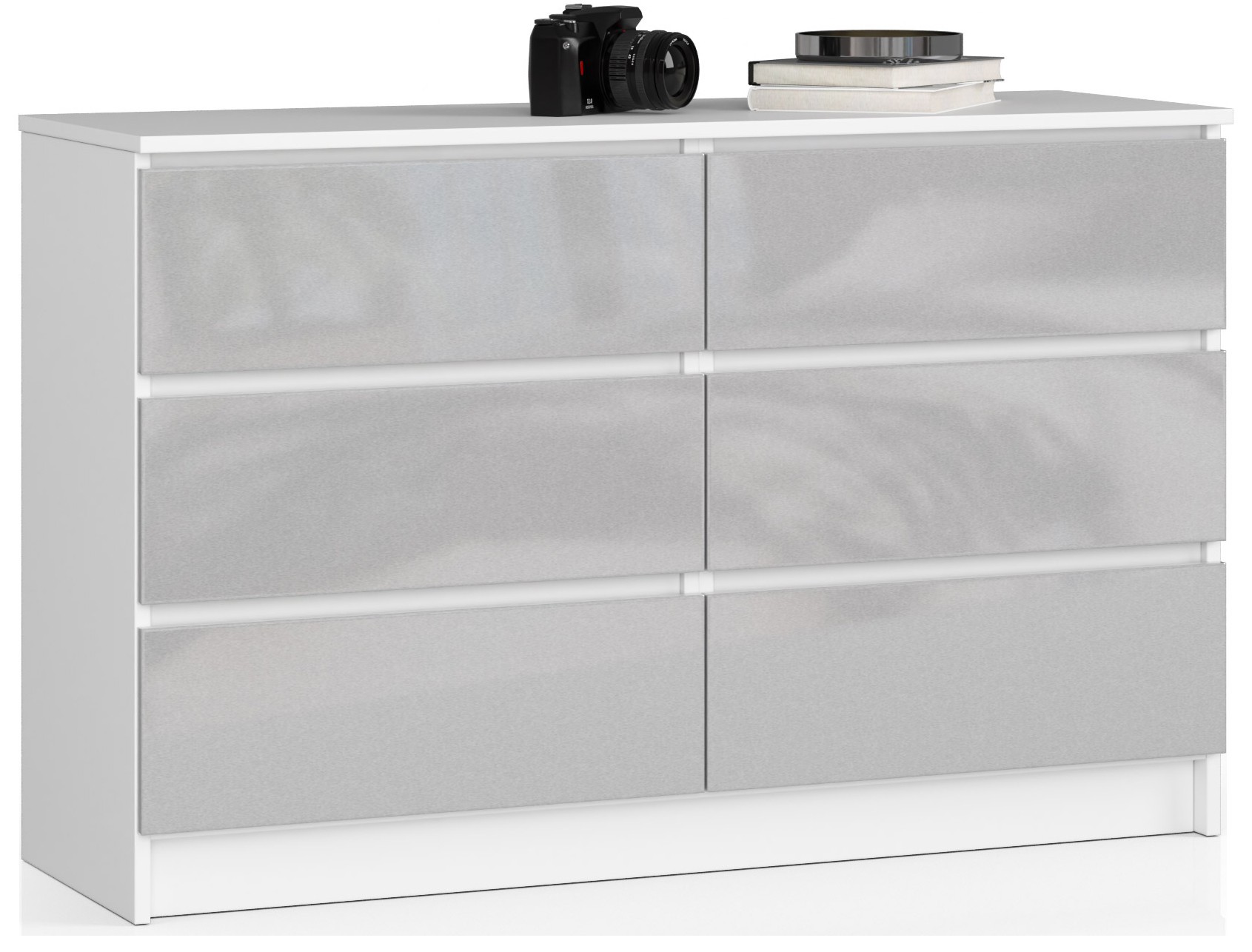 Komoda K120 6SZ bílá/metalický lesk