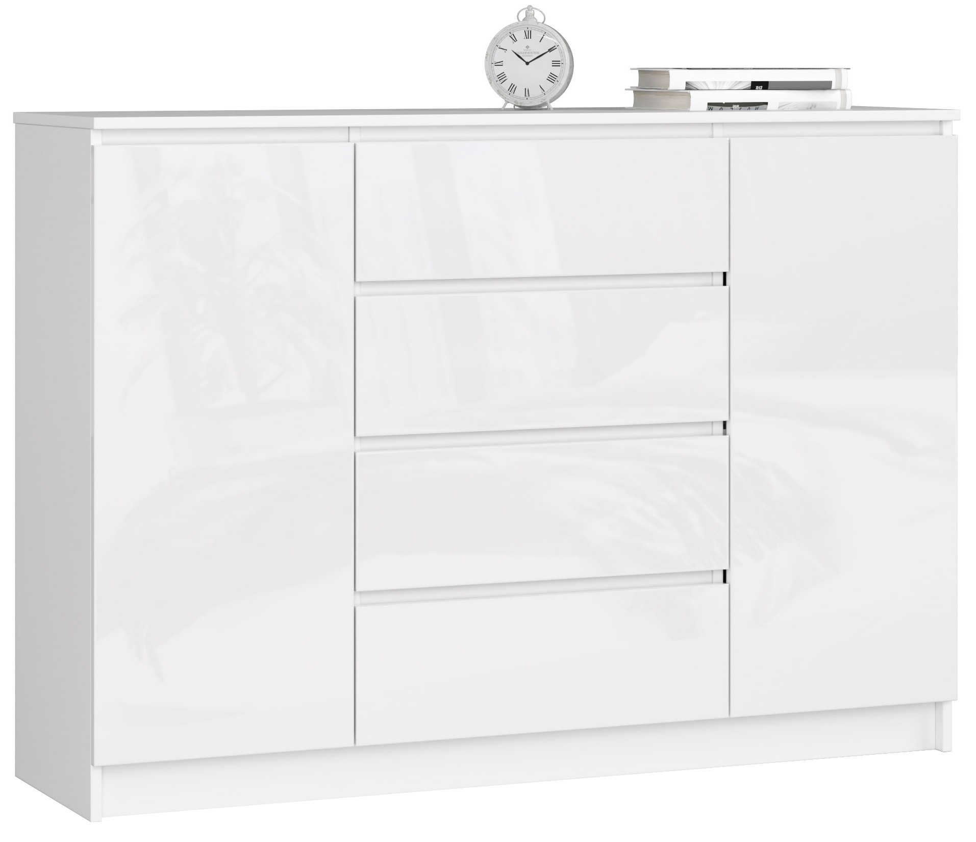 Komoda K140 2D4SZ bílá/bílý lesk