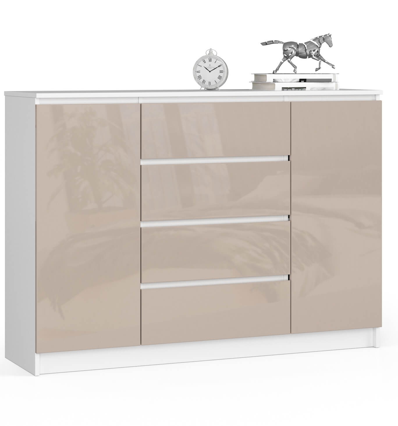 Komoda K140 2D4SZ bílá/cappuccino lesk