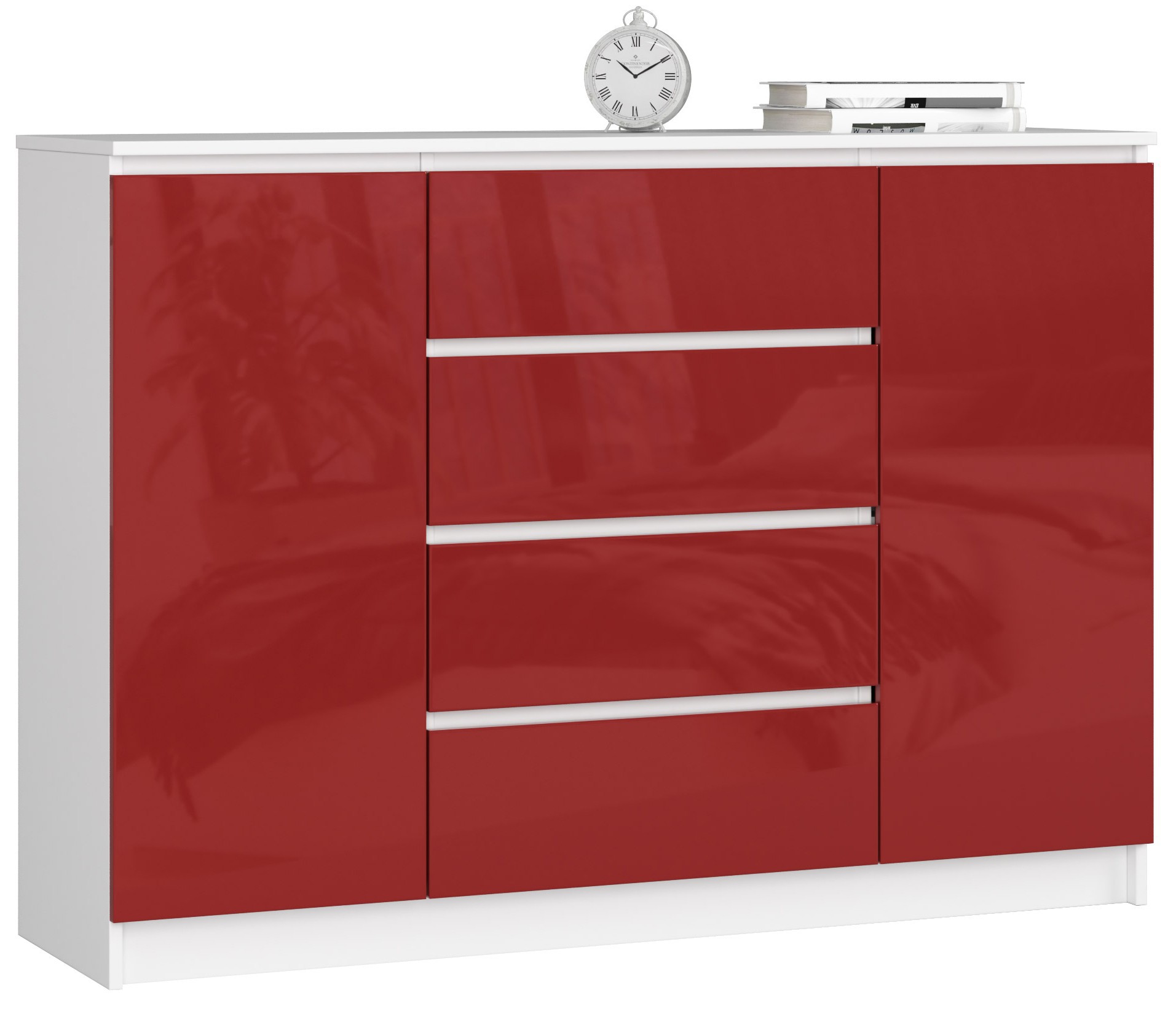 Komoda K140 2D4SZ bílá/červený lesk