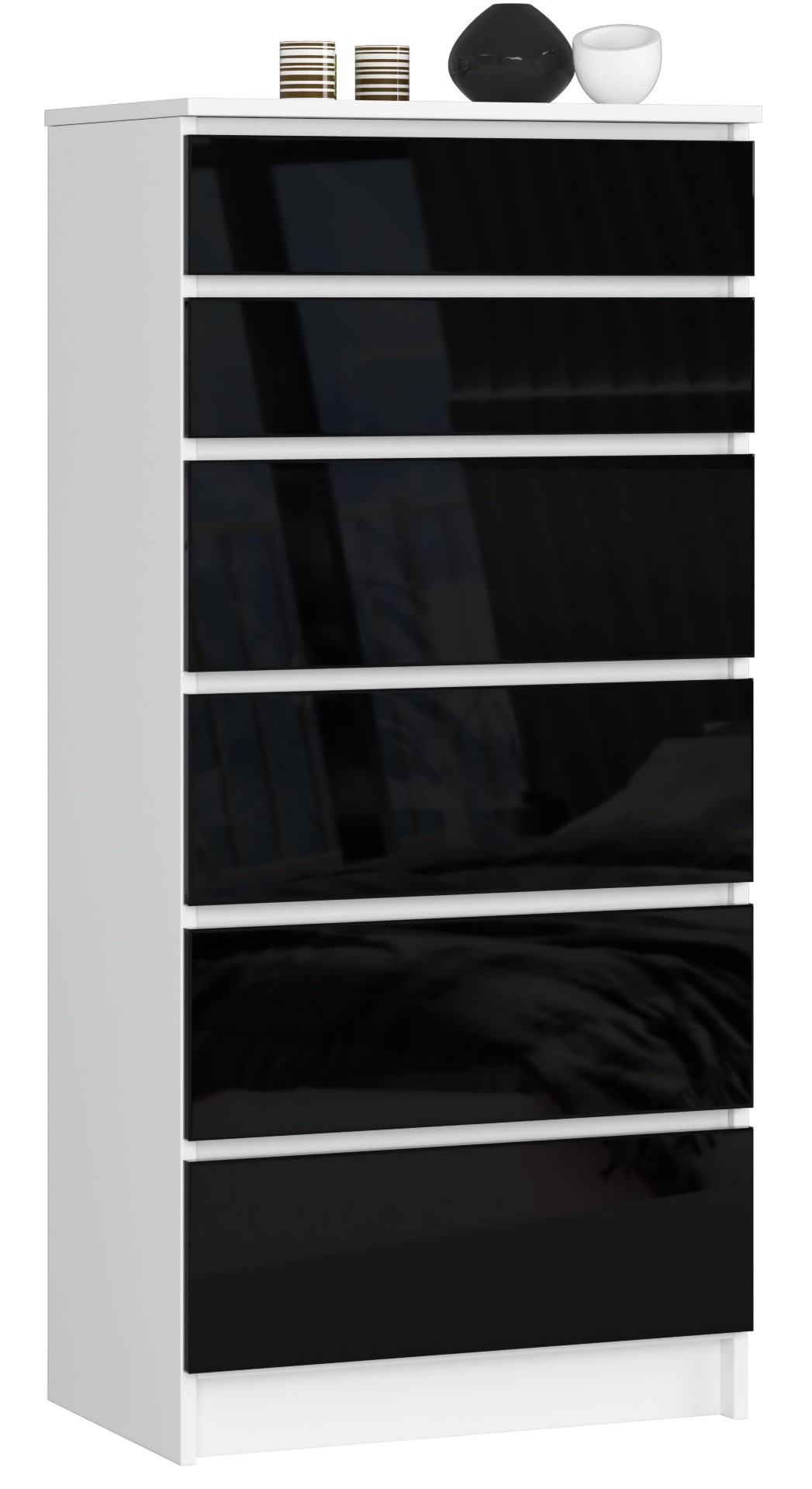 Komoda K60 6SZ bílá/černý lesk