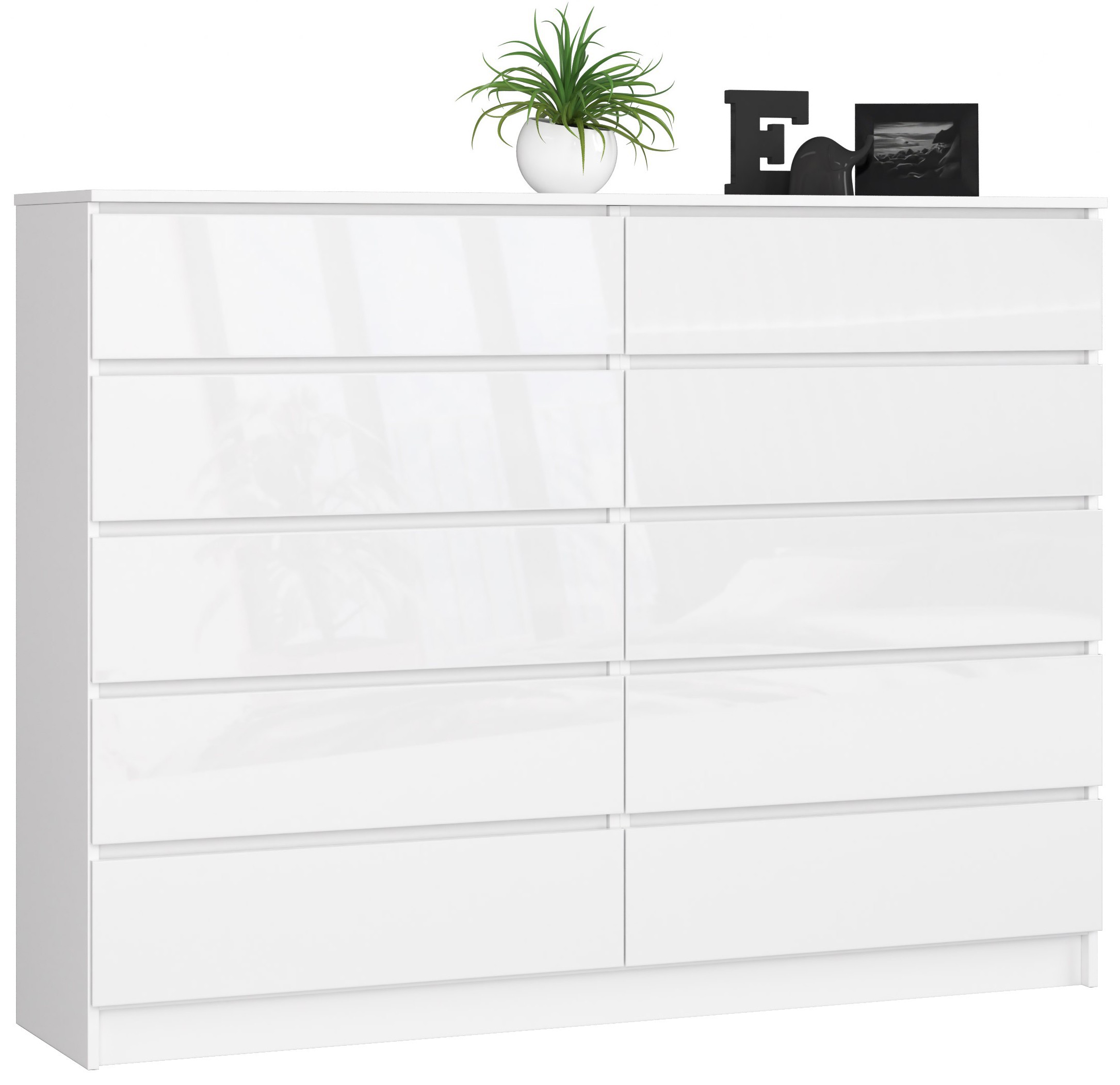Komoda K160 10SZ bílá/bílý lesk