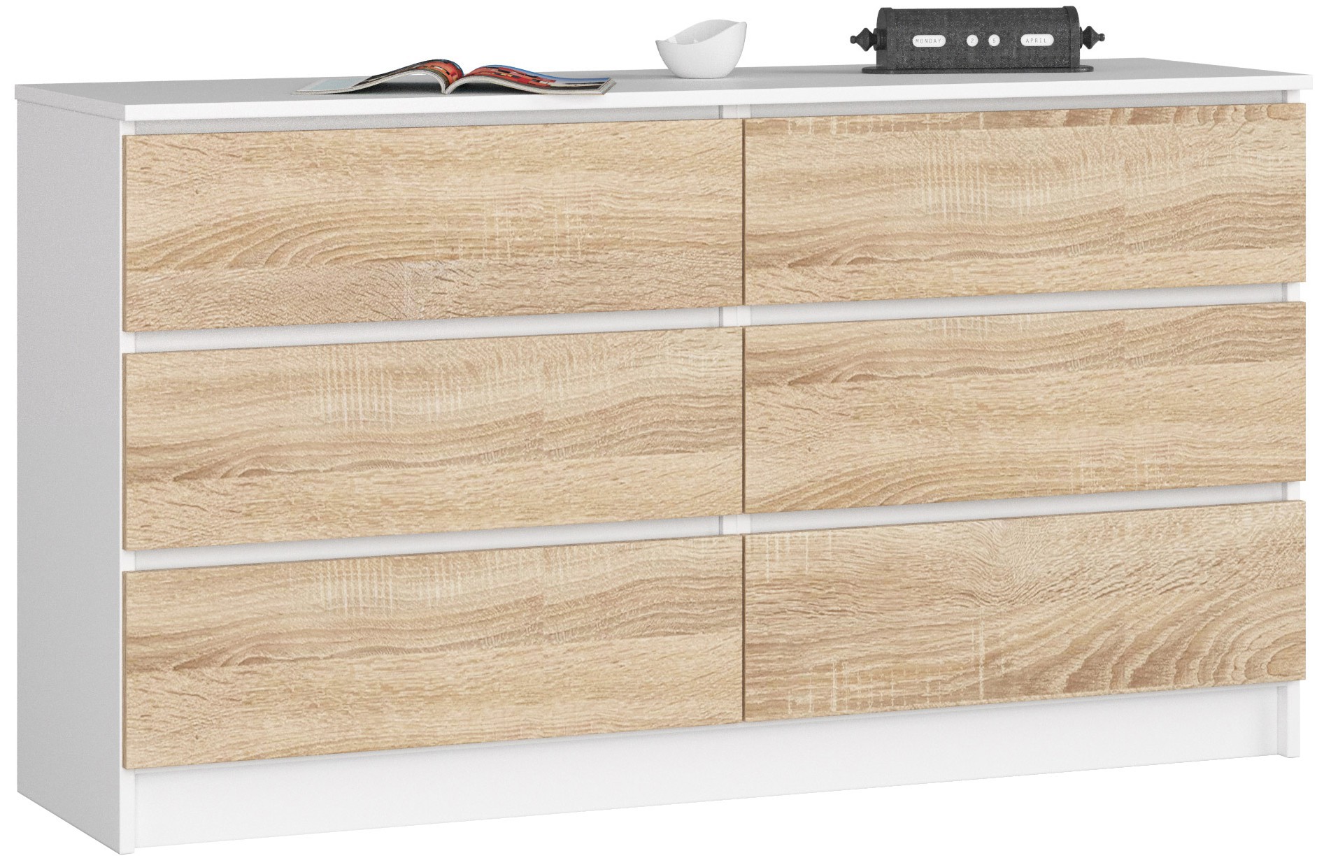 Komoda K140 6SZ bílá/dub sonoma