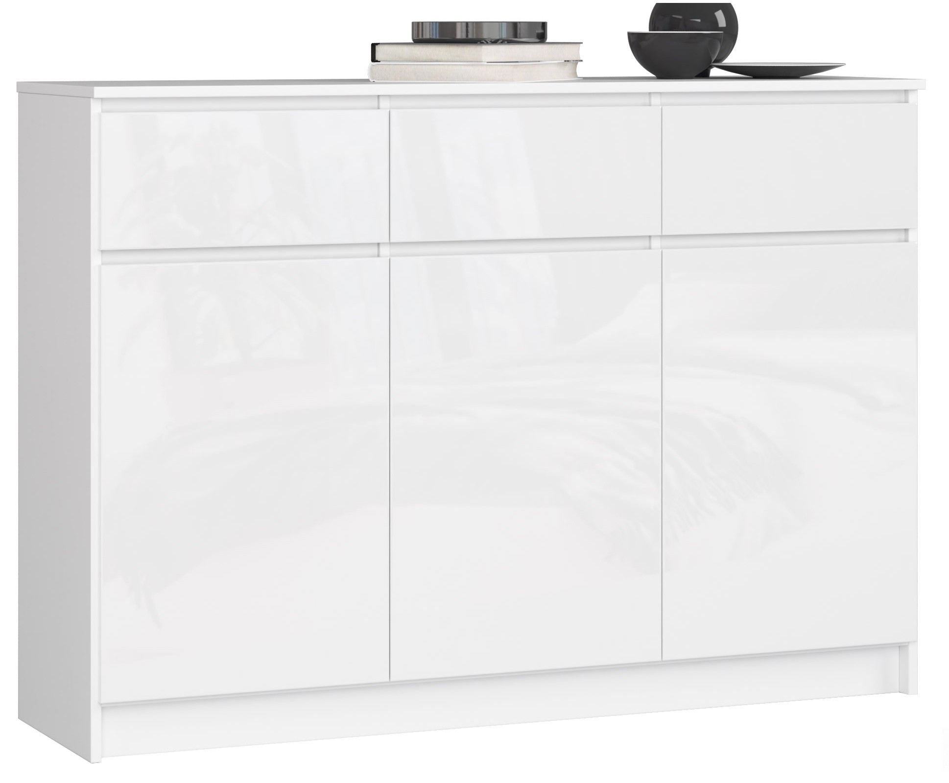 Komoda K140 3D3SZ bílá/bílý lesk