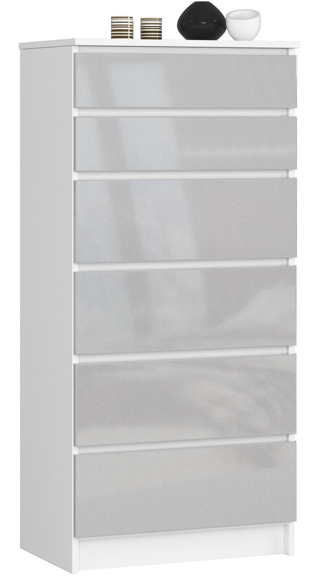 Komoda K60 6SZ bílá/metalický lesk