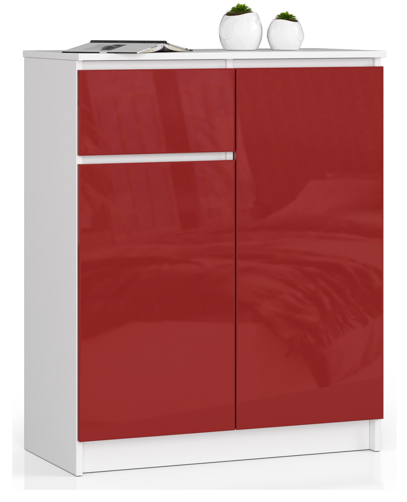 Komoda K80 2D1SZ bílá/červený lesk
