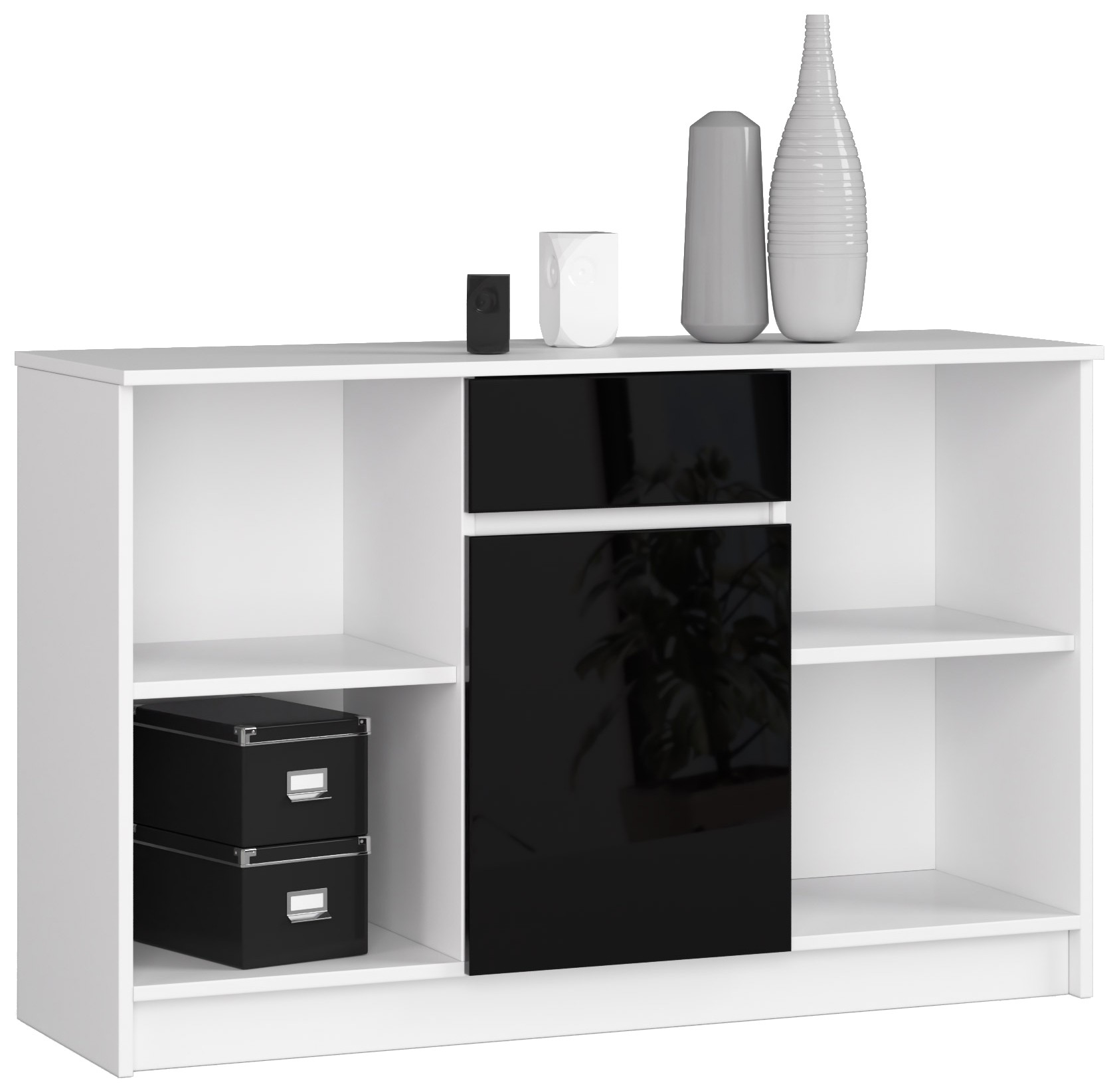 Komoda B-17 1SZ1D bílá/černý lesk